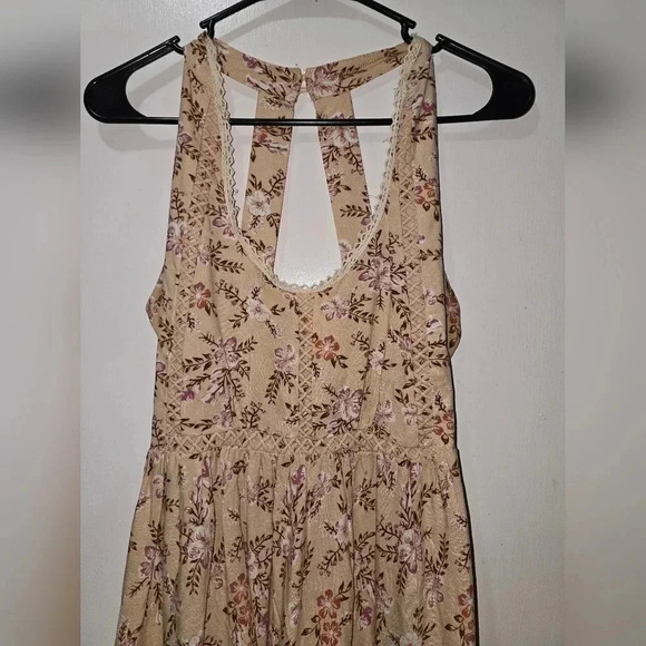 Sunday Mi Amor Anthropologie Womens M Sundress Halter Floral Eyelet Open Back - Picture 2 of 7